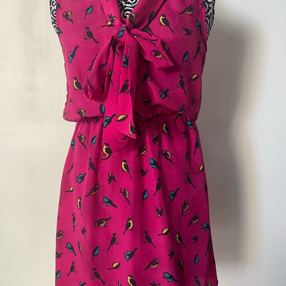 Accidentally In Love Vibrant Pink Dress with Bird Motif